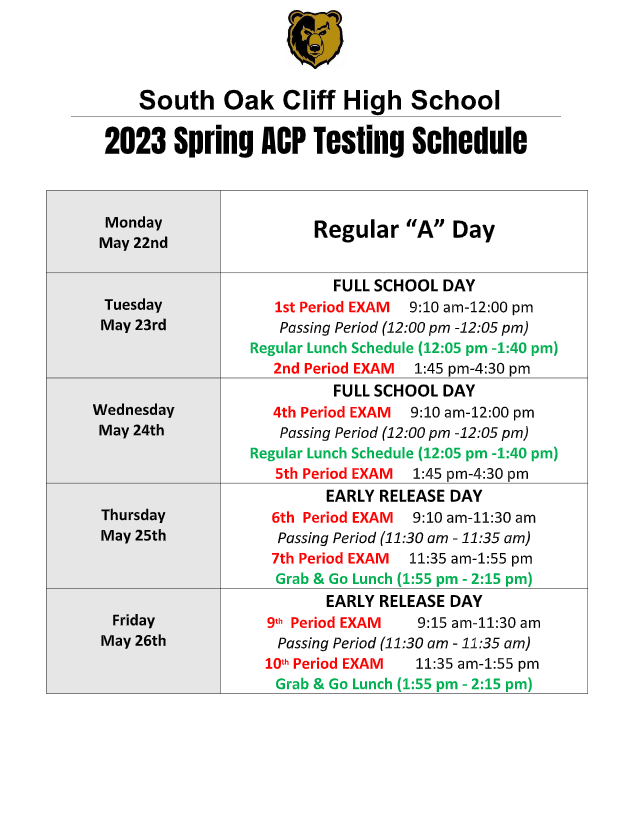 schedule for Spring 2023 ACP Exams